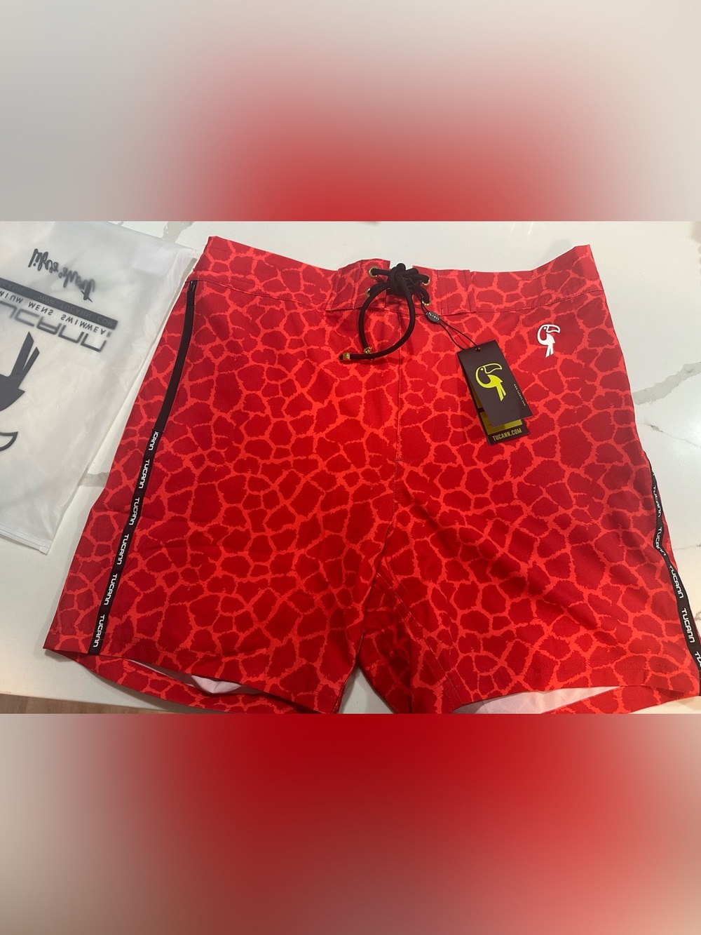 Tucan Men’s Giraff Red Swim Shorts XLarge
